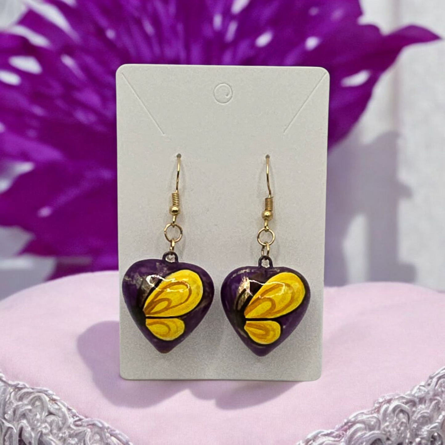 Talavera Heart with Butterfly Wing Earrings