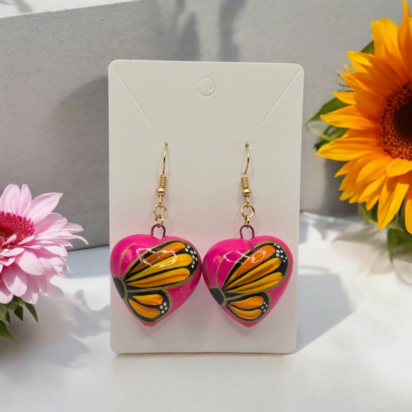 Talavera Heart with Butterfly Wing Earrings