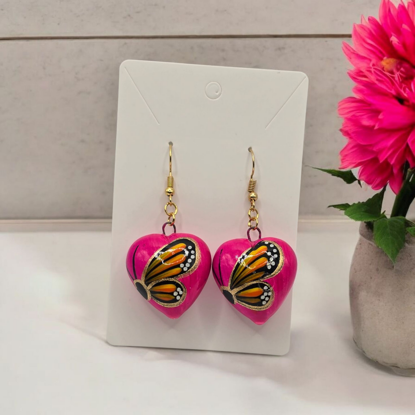 Talavera Heart with Butterfly Wing Earrings