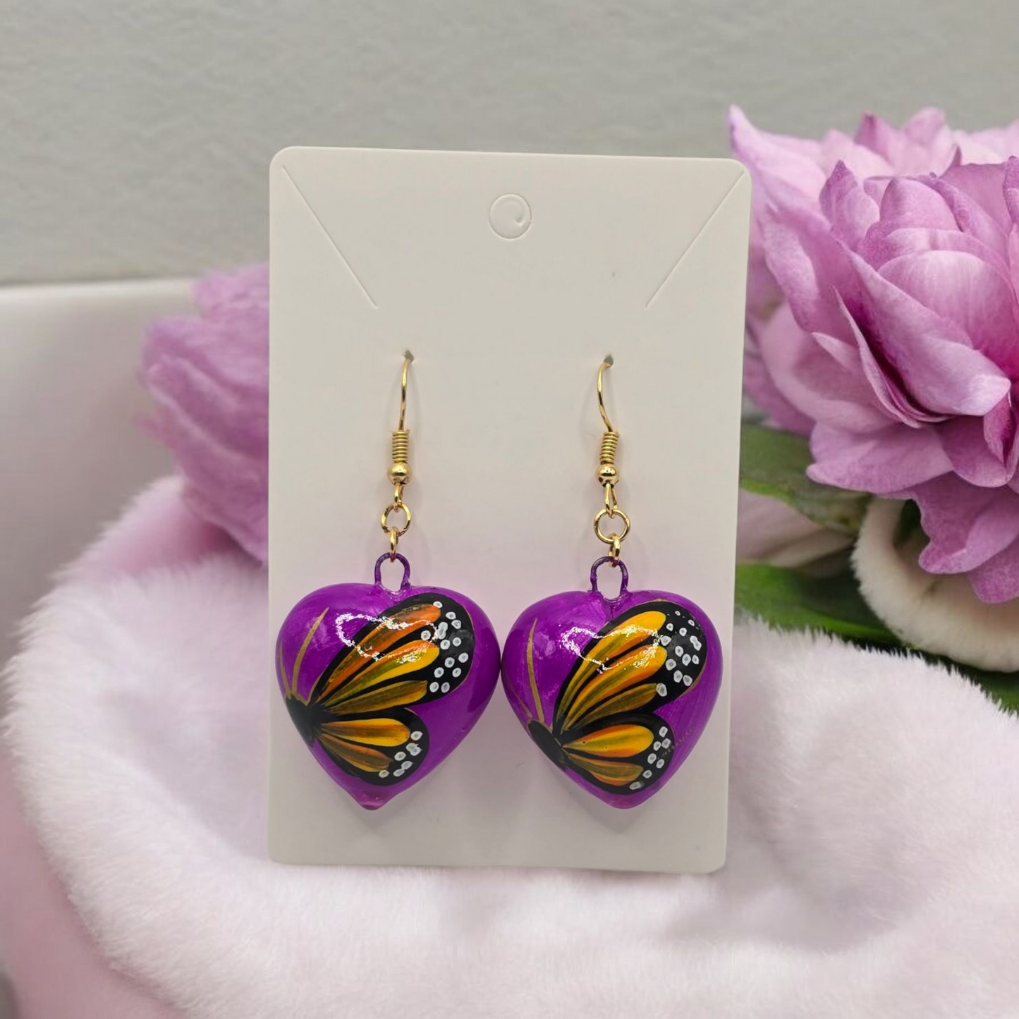 Talavera Heart with Butterfly Wing Earrings