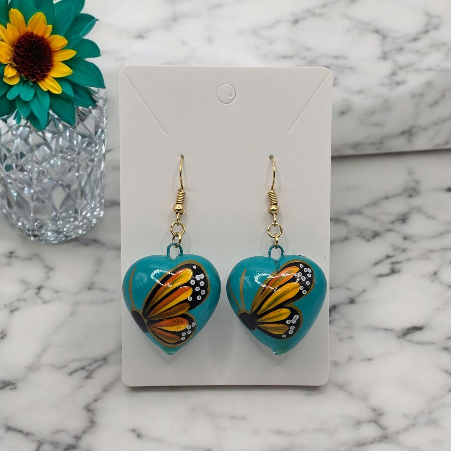 Talavera Heart with Butterfly Wing Earrings