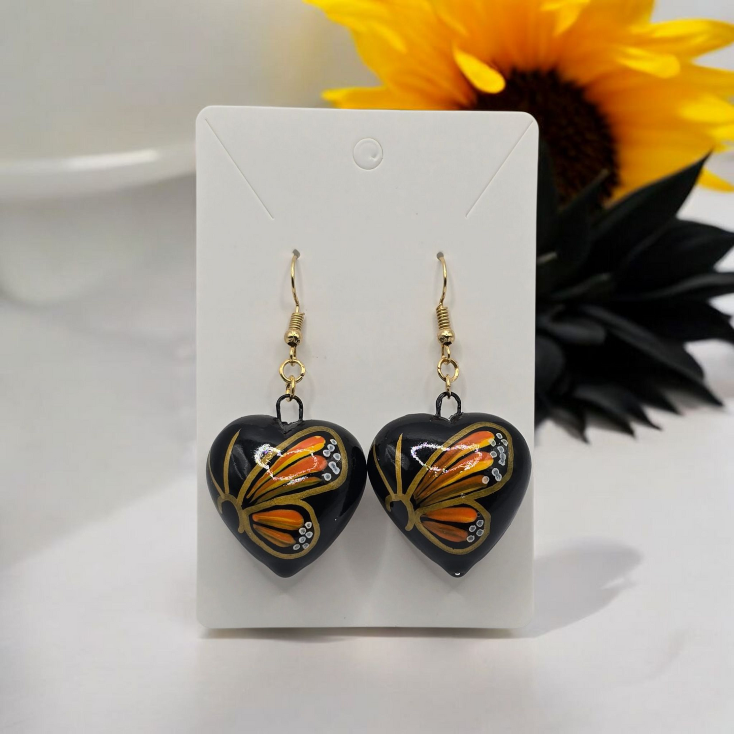 Talavera Heart with Butterfly Wing Earrings