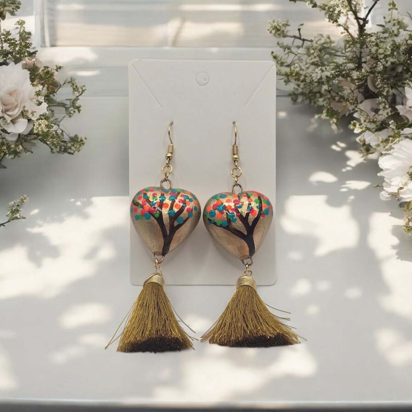 Heart Shaped Talavera Earring with Tassel