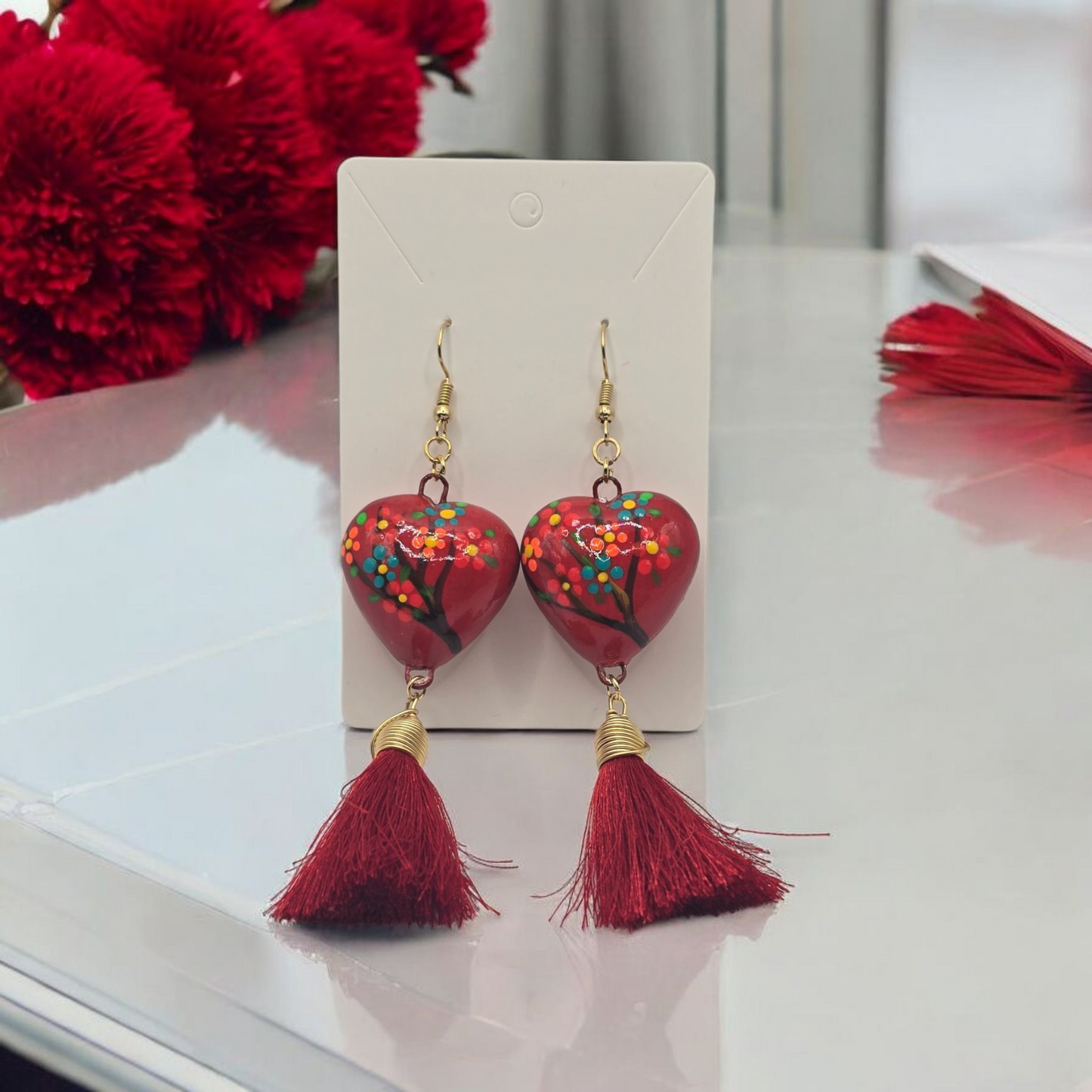 Heart Shaped Talavera Earring with Tassel