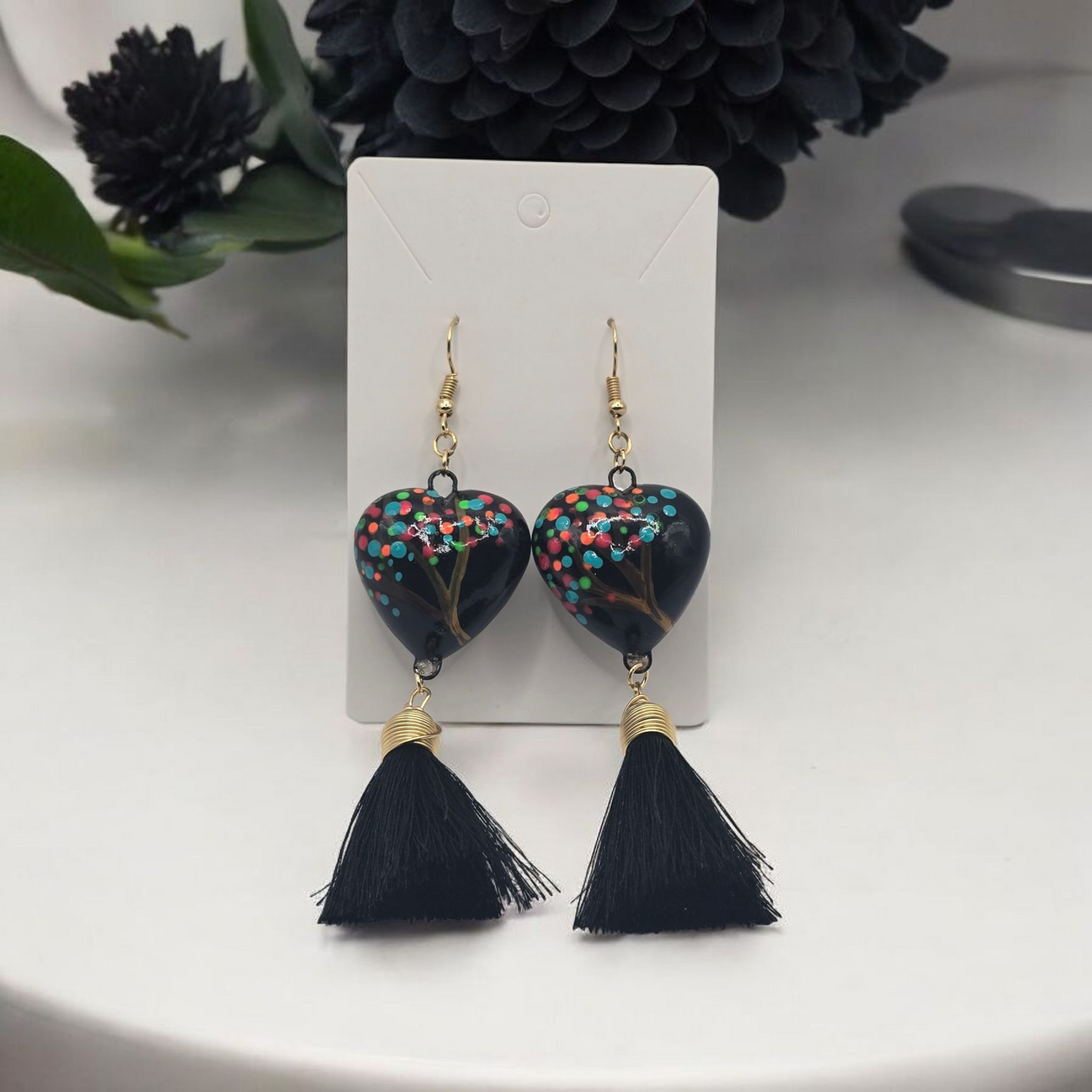 Heart Shaped Talavera Earring with Tassel