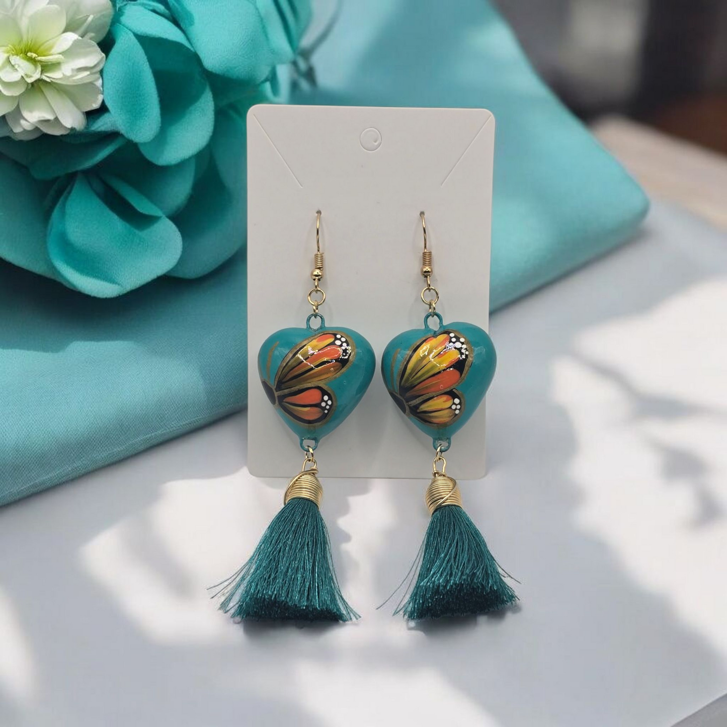 Heart Shaped Talavera Earring with Tassel