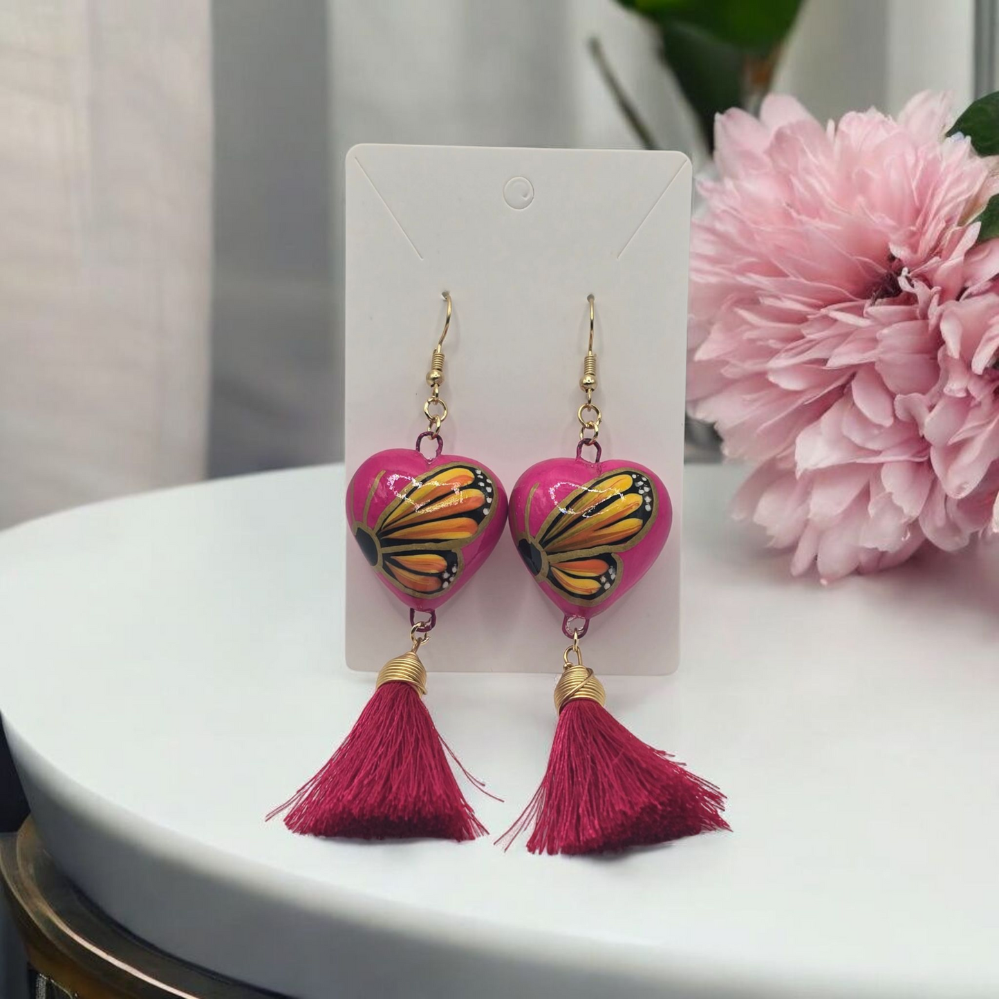 Heart Shaped Talavera Earring with Tassel