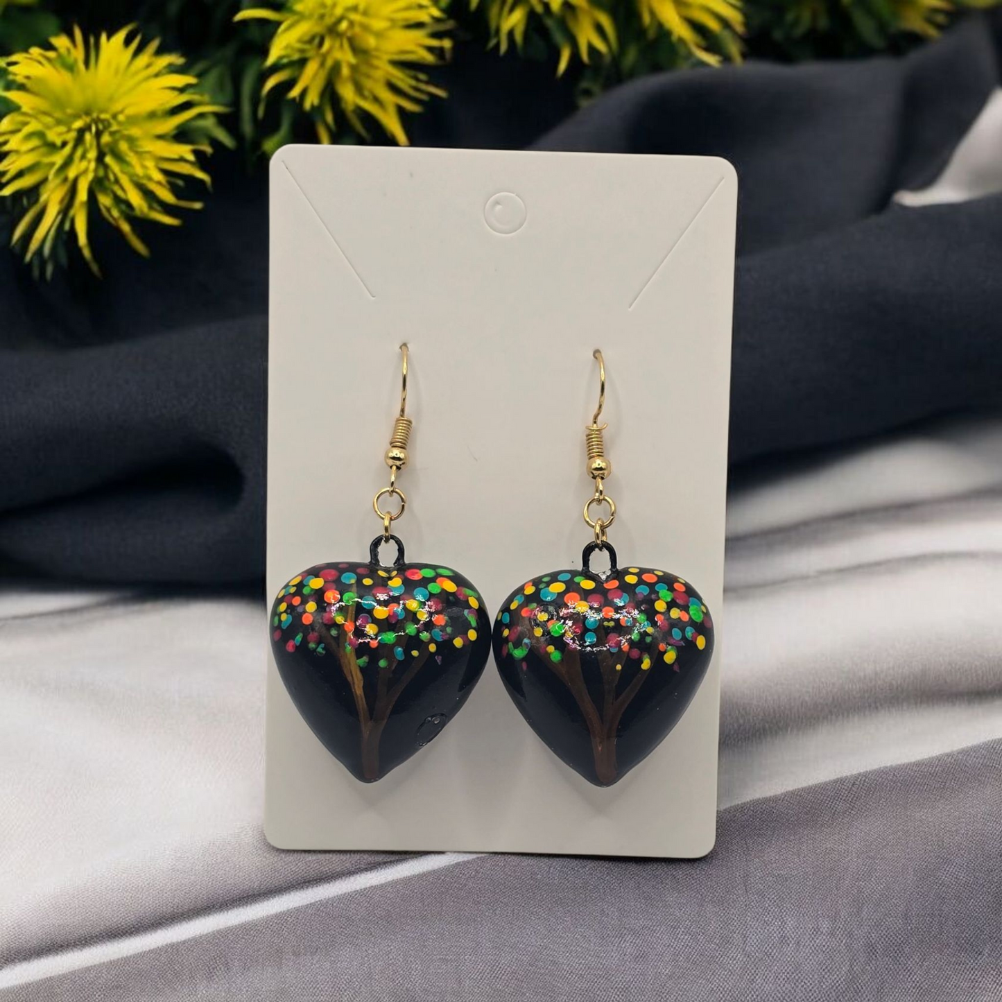 Talavera Heart with Multicolor Tree Design Earrings