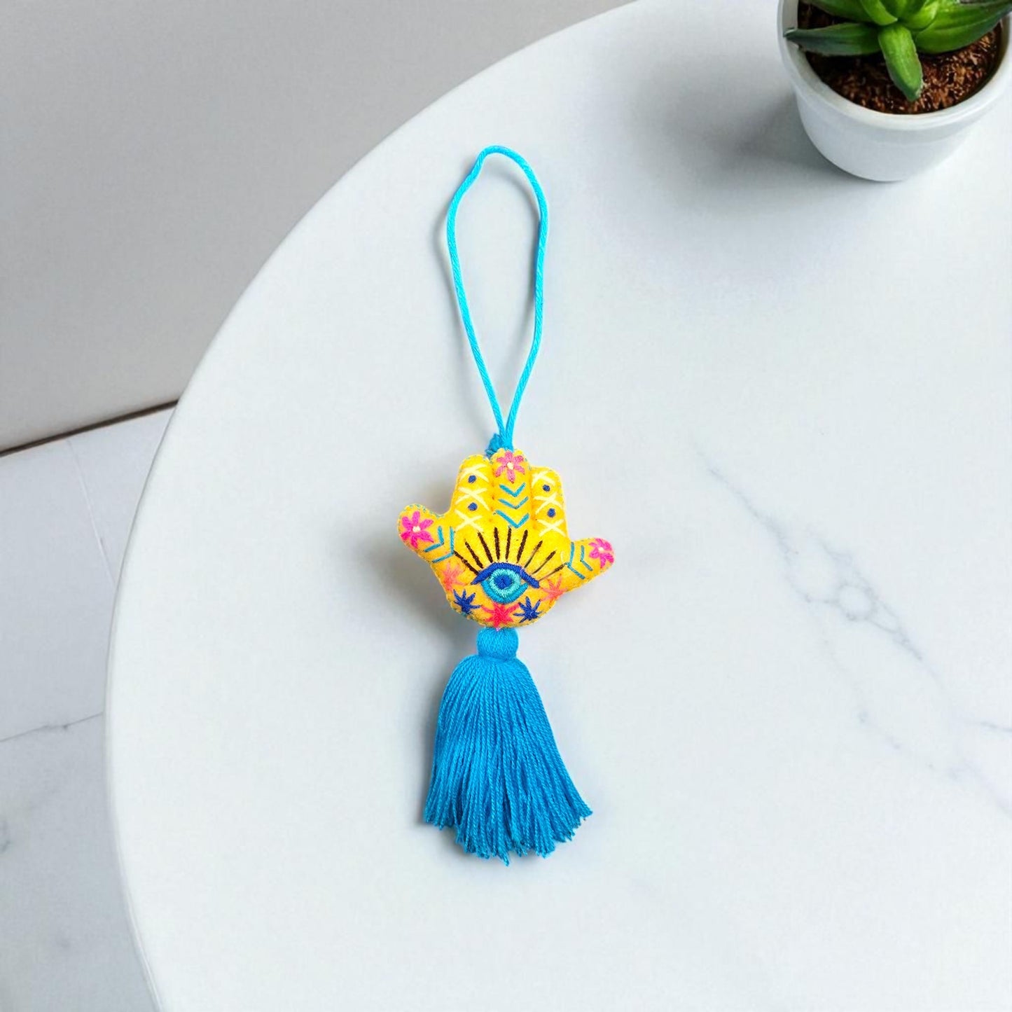Hamsa Hand Embroidered Pompom with Tassel
