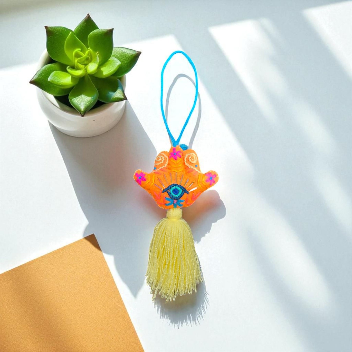 Hamsa Hand Embroidered Pompom with Tassel
