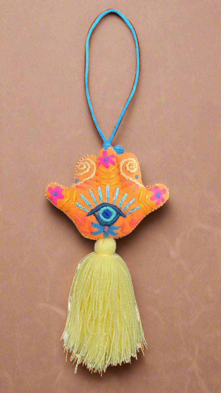 Hamsa Hand Embroidered Pompom with Tassel