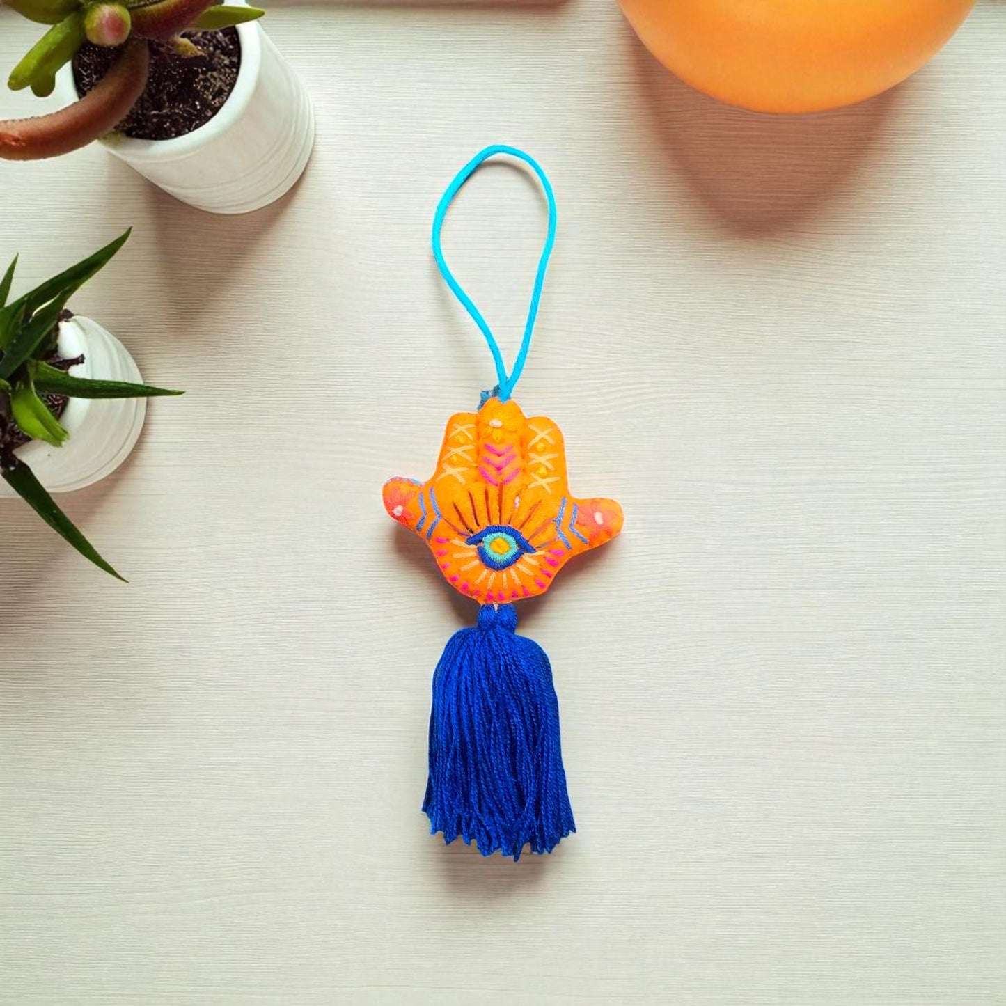 Hamsa Hand Embroidered Pompom with Tassel