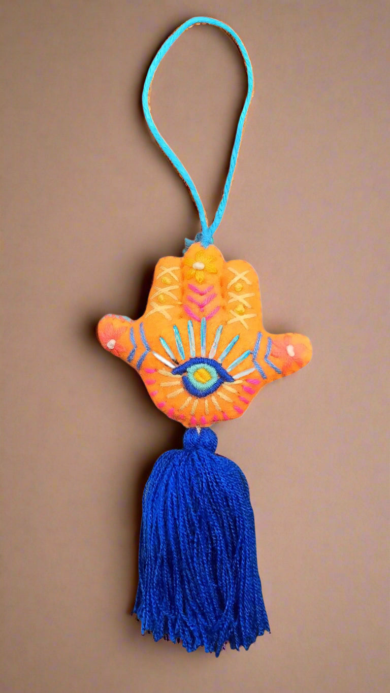Hamsa Hand Embroidered Pompom with Tassel