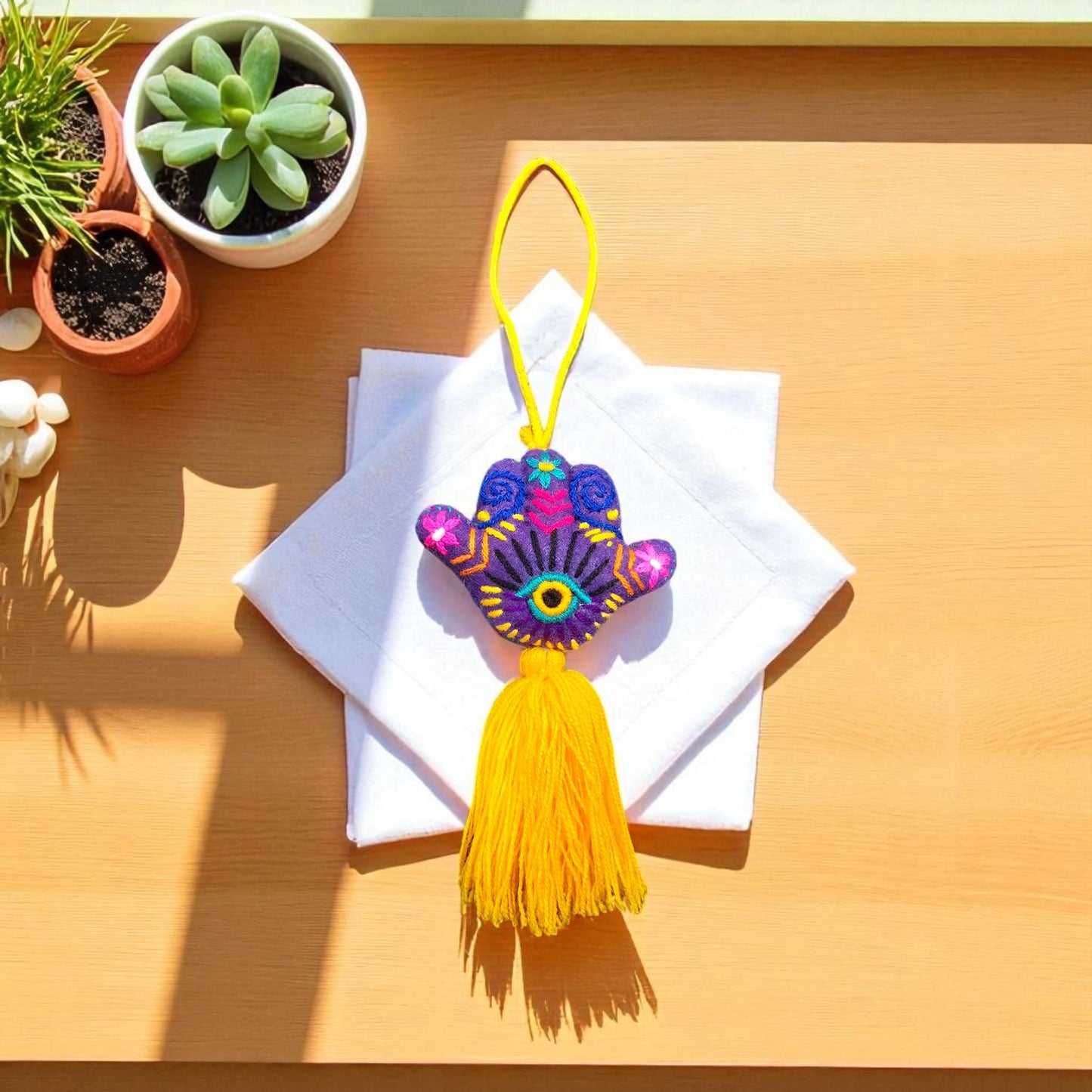 Hamsa Hand Embroidered Pompom with Tassel