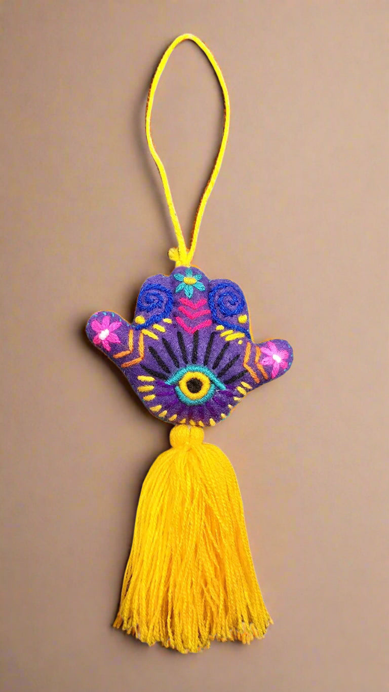 Hamsa Hand Embroidered Pompom with Tassel