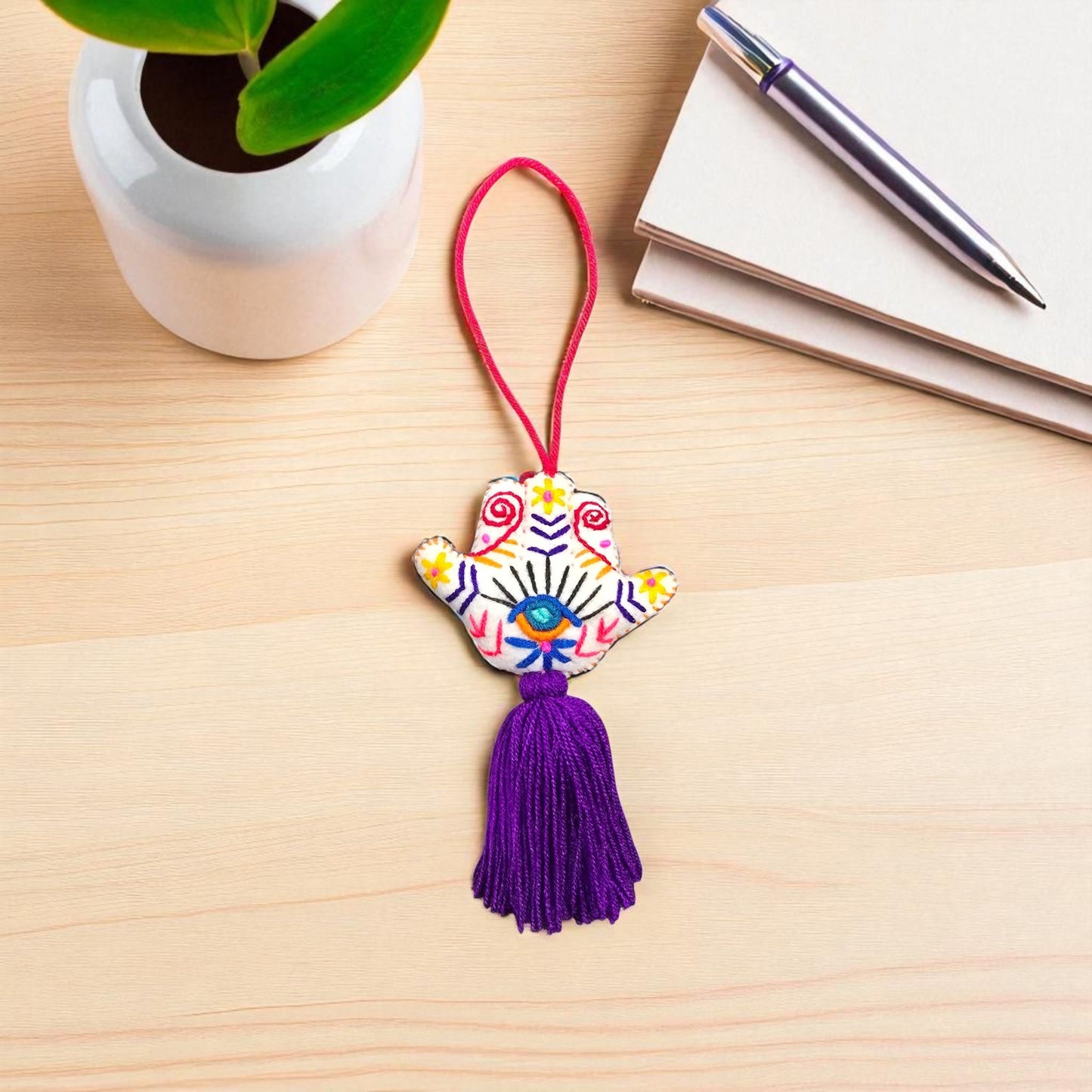 Hamsa Hand Embroidered Pompom with Tassel