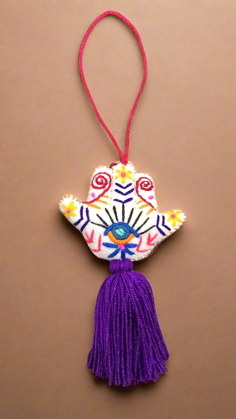 Hamsa Hand Embroidered Pompom with Tassel