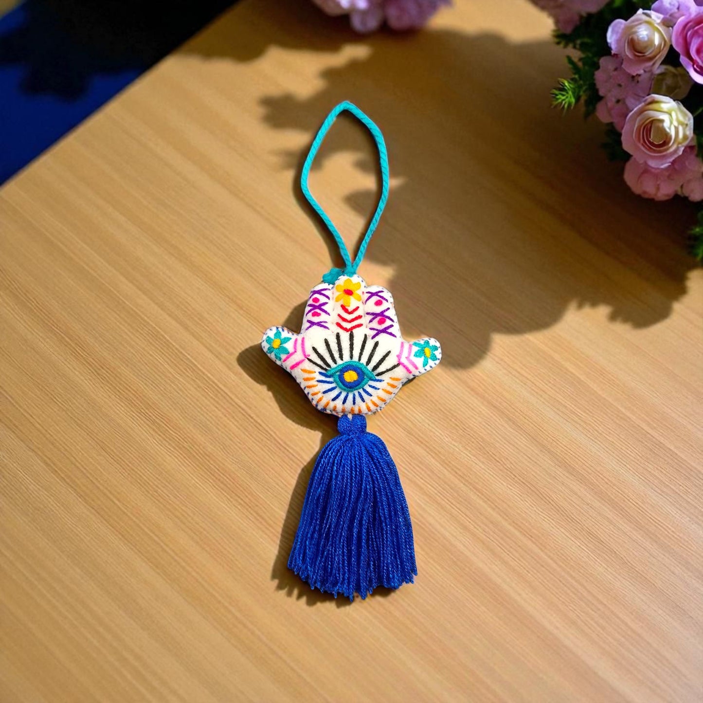 Hamsa Hand Embroidered Pompom with Tassel