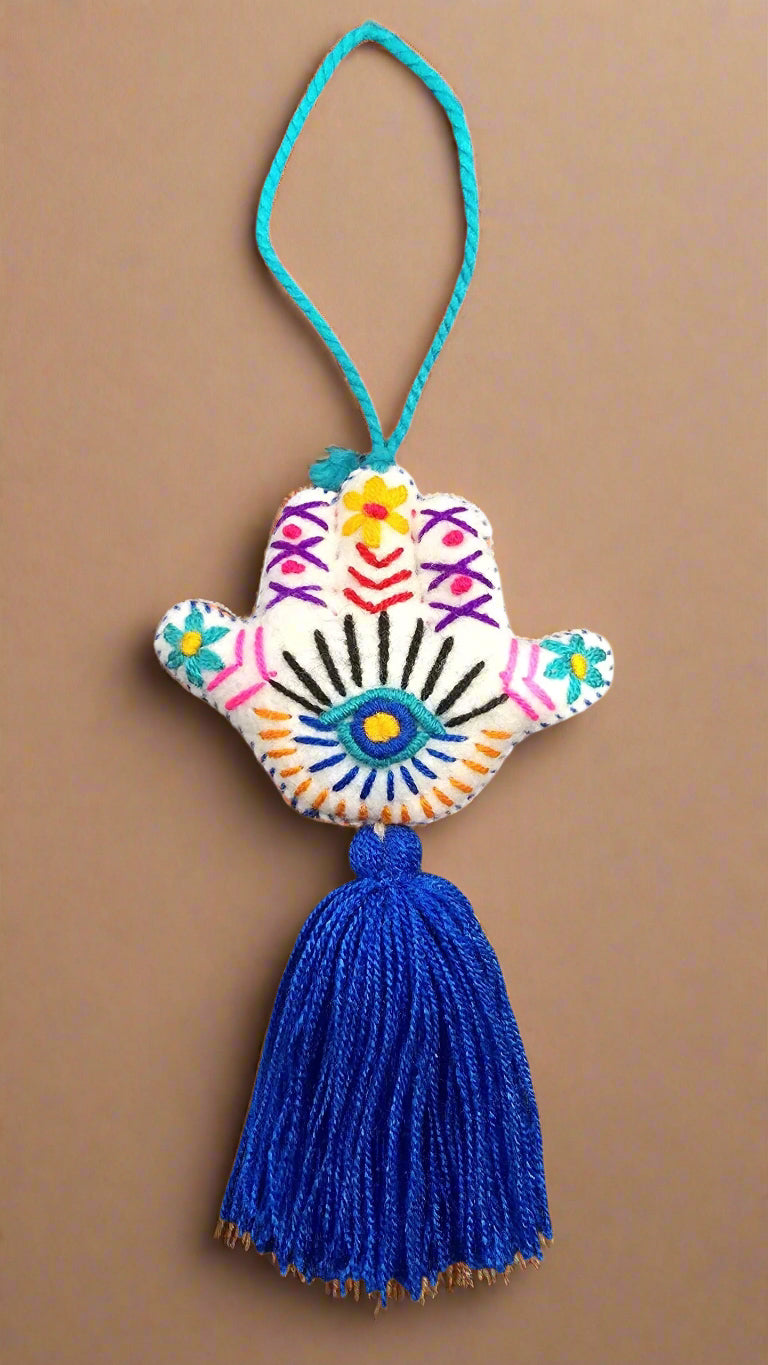 Hamsa Hand Embroidered Pompom with Tassel