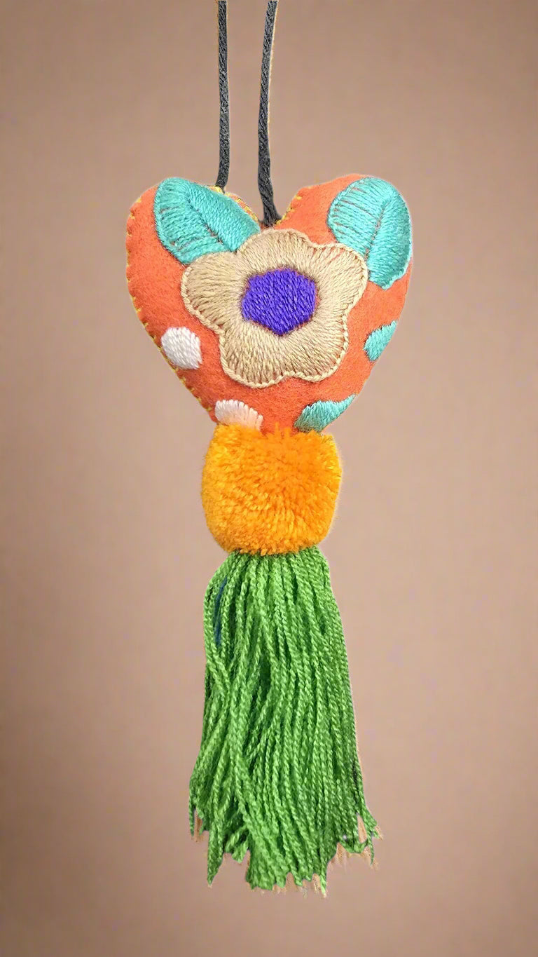Multicolor Heart Pompom with Tassel