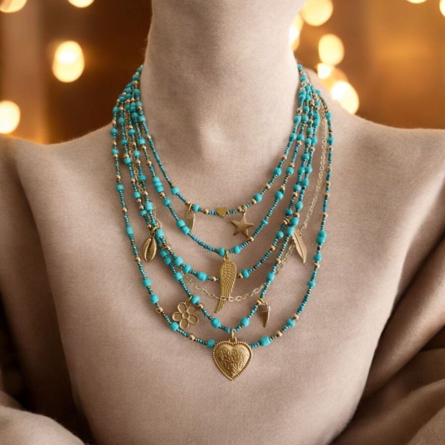 Teal & Gold Short Necklace