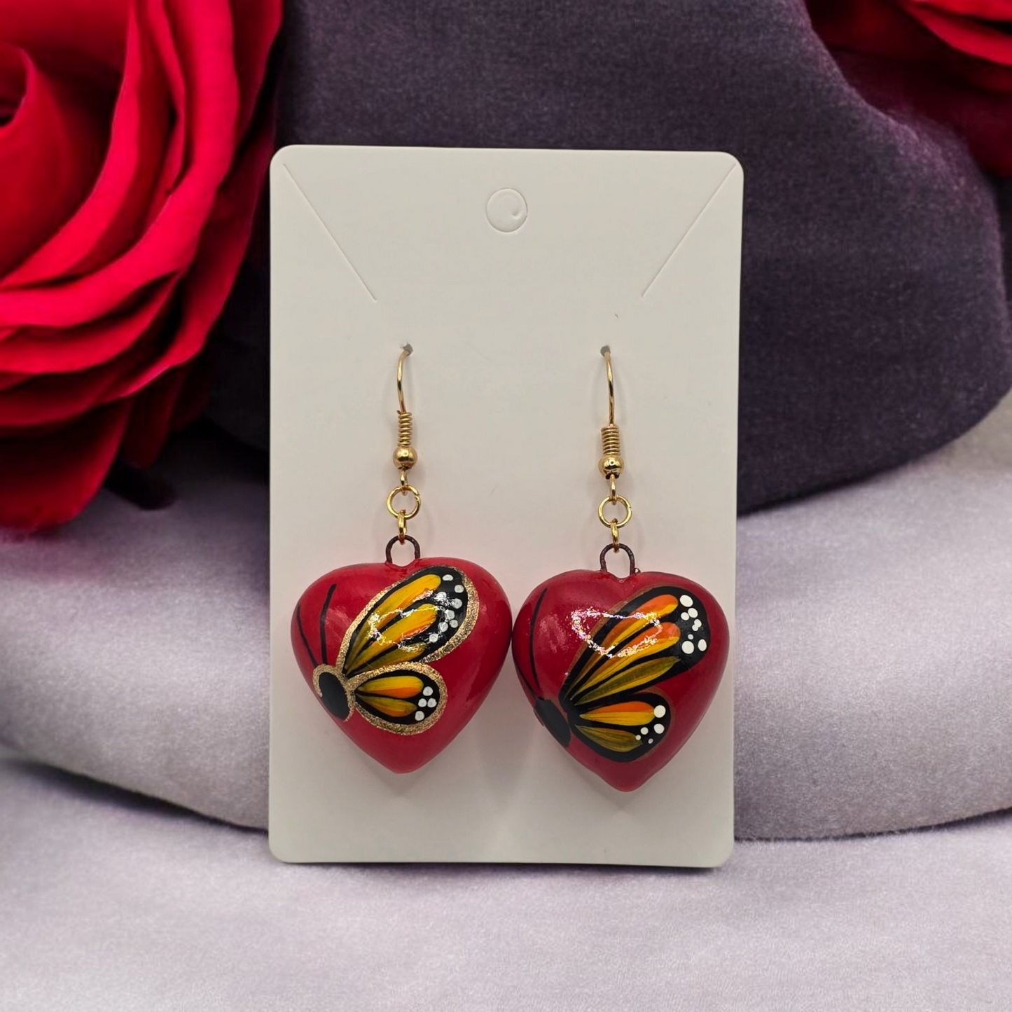 Talavera Heart with Butterfly Wing Earrings