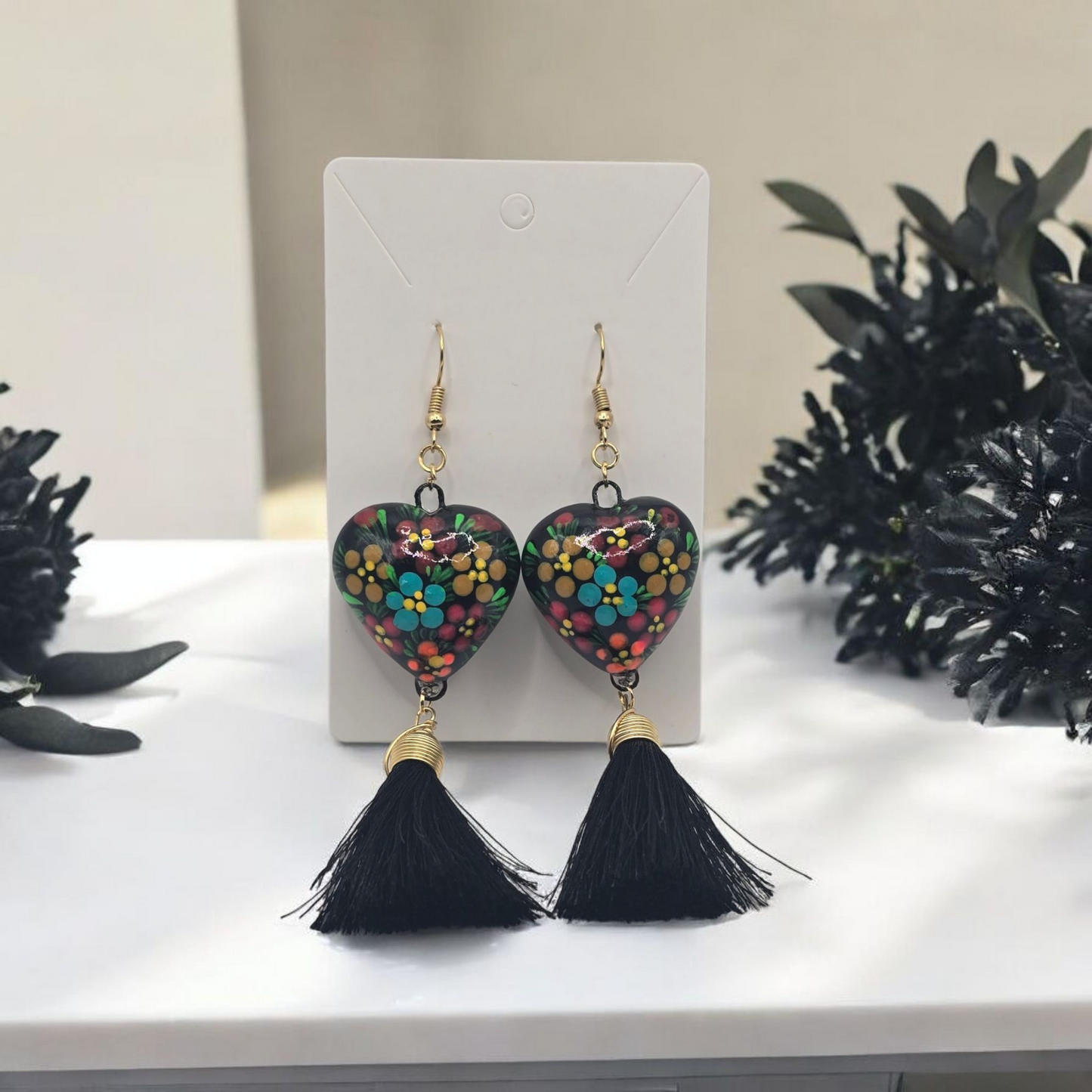Heart Shaped Talavera Earring with Tassel