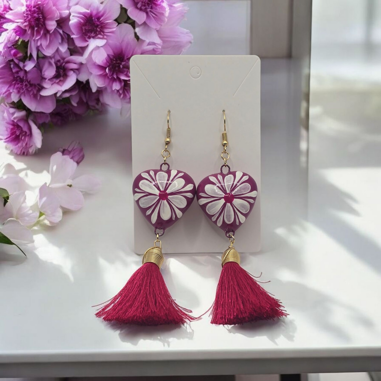 Heart Shaped Talavera Earring with Tassel