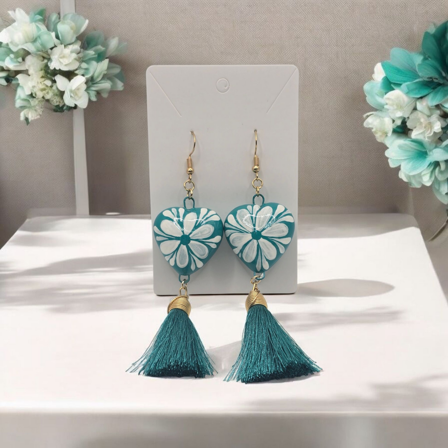 Heart Shaped Talavera Earring with Tassel
