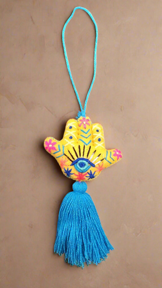 Hamsa Hand Embroidered Pompom with Tassel