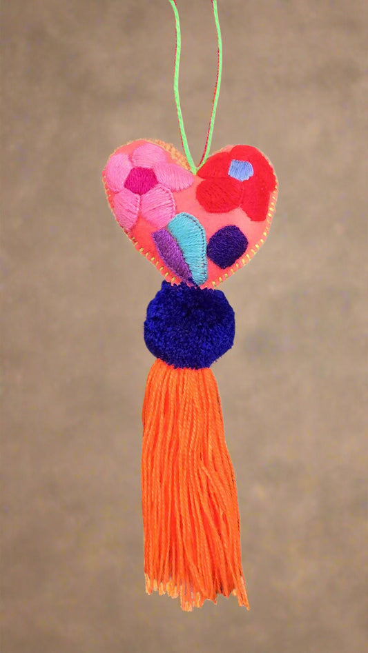 Multicolor Heart Pompom with Tassel