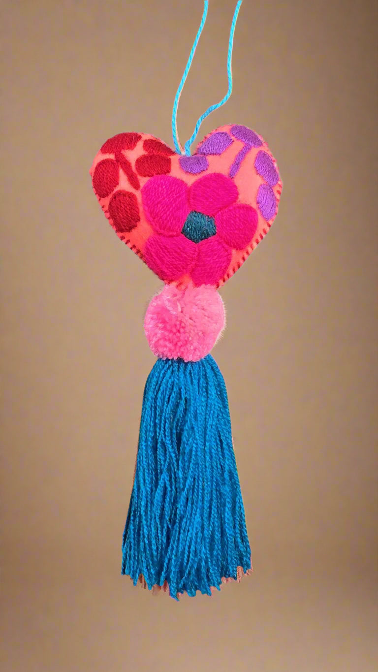 Multicolor Heart Pompom with Tassel