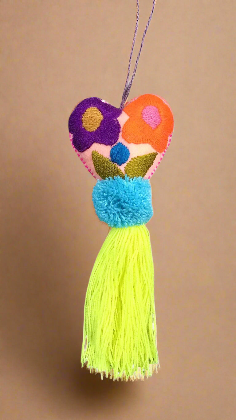 Multicolor Heart Pompom with Tassel