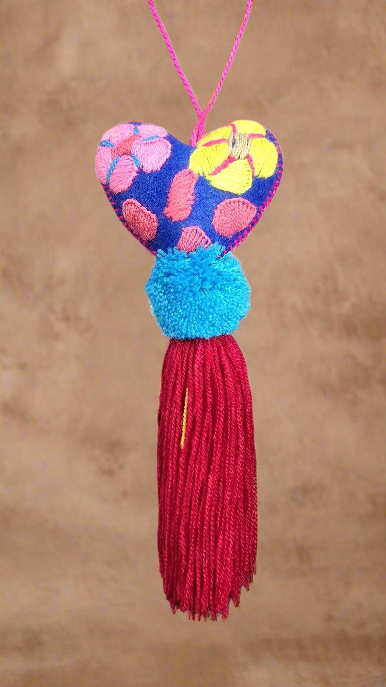Multicolor Heart Pompom with Tassel