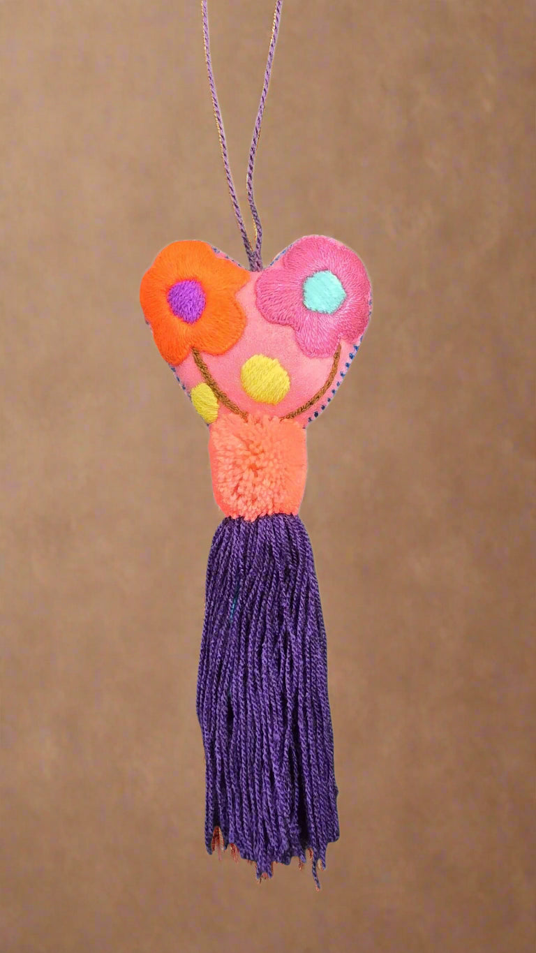 Multicolor Heart Pompom with Tassel
