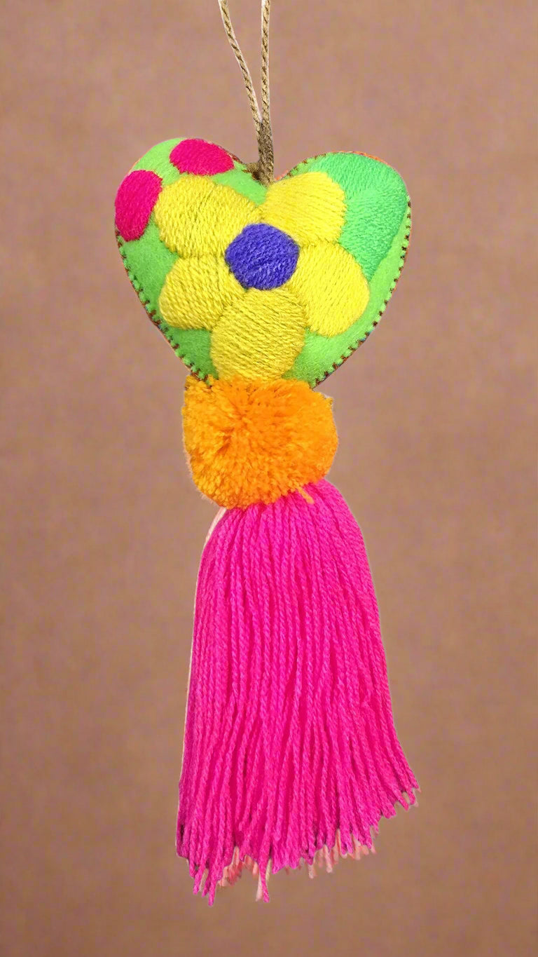 Multicolor Heart Pompom with Tassel