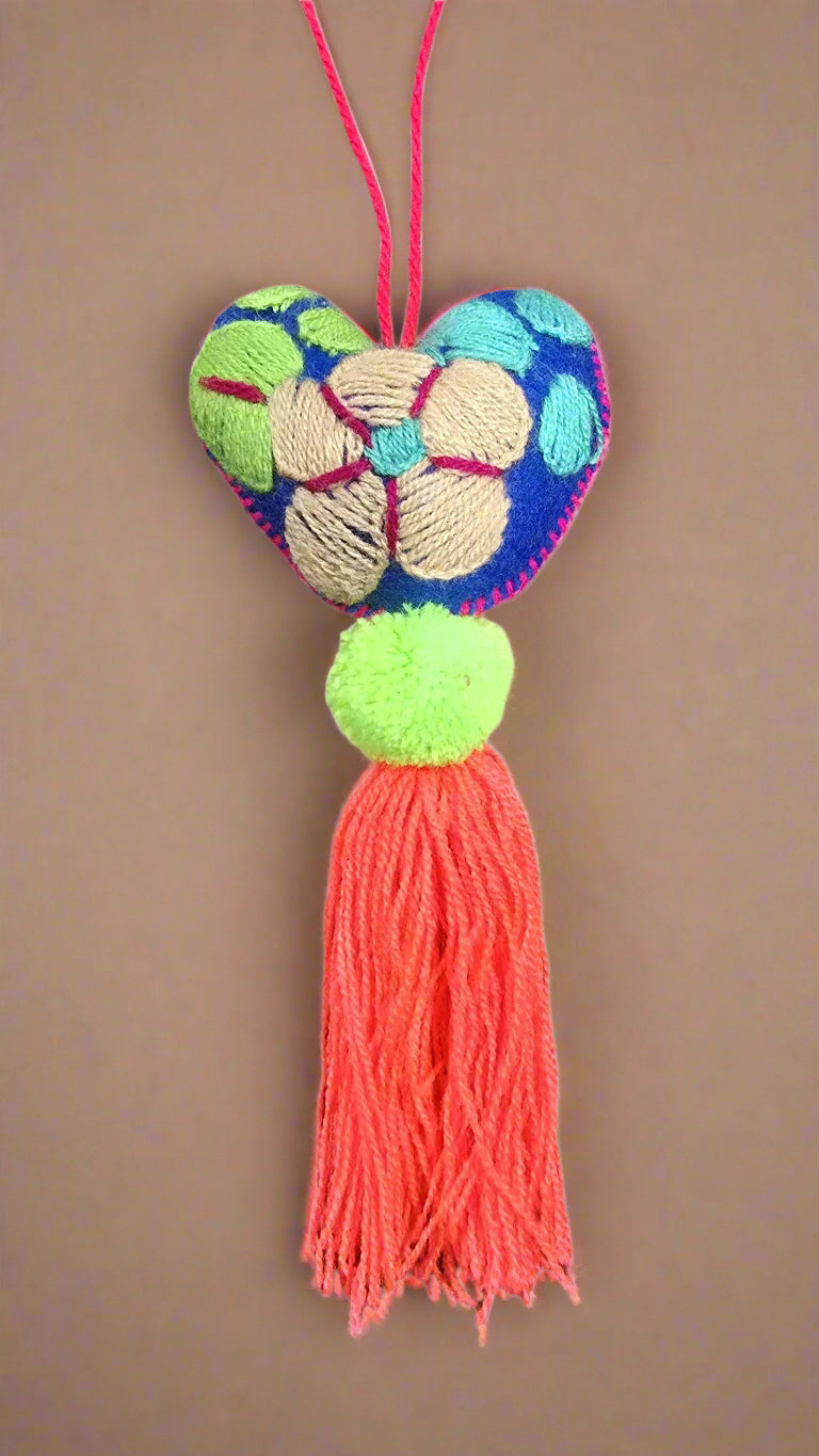 Multicolor Heart Pompom with Tassel
