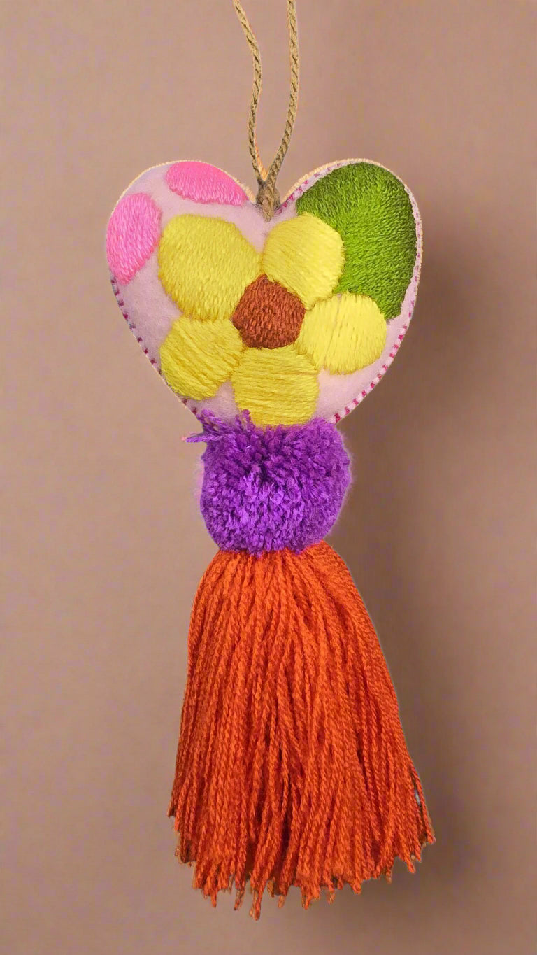 Multicolor Heart Pompom with Tassel