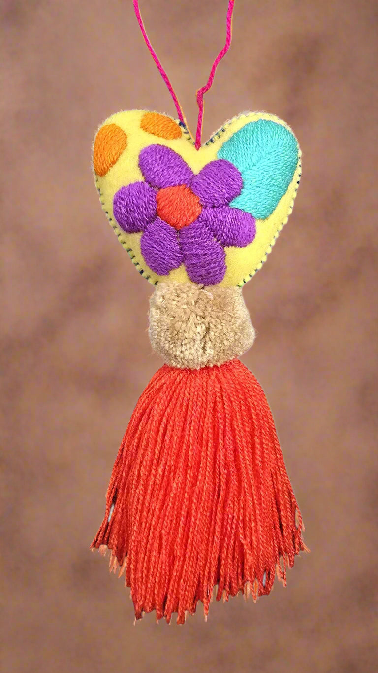 Multicolor Heart Pompom with Tassel