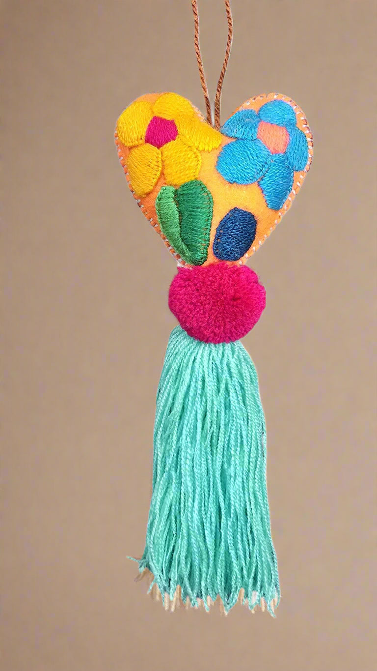 Multicolor Heart Pompom with Tassel