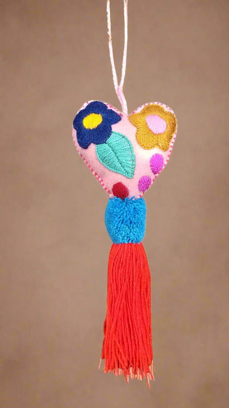 Multicolor Heart Pompom with Tassel