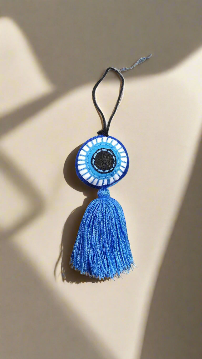 Evil Eye Embroidered Pompom With Tassel