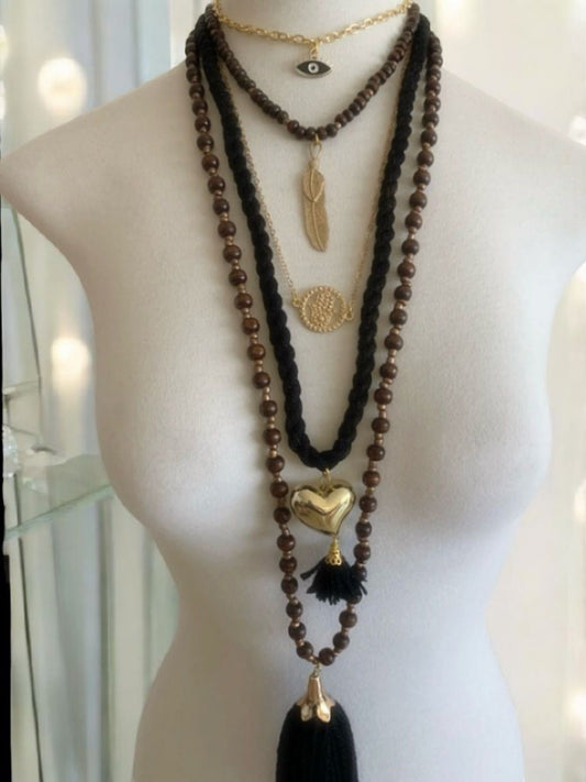 Long Necklace with Heart and Tassel