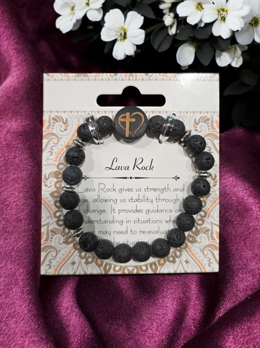 Lava Rock Black with Black Cross Bracelet
